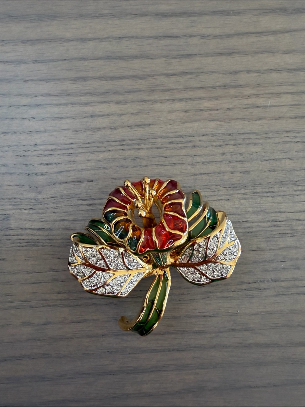 Joan Rivers Vintage Red & Green Orchid Crystal Brooch
